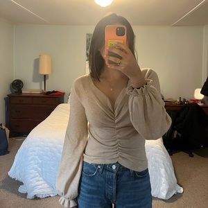 Tan sweater with ruching